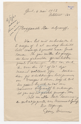  “Brief nr. 39.157, dd. 31/10/1918” (inv. 39157), © Archief voor Hedendaagse Kunst in België – Koninklijke Musea voor Schone Kunsten van België, Brussel