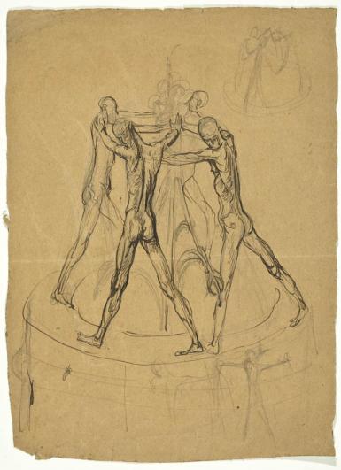Study for a Fountain with Youths Standing Straddle-Legged and Reaching Hands (verso: Figure Studies) - 1898