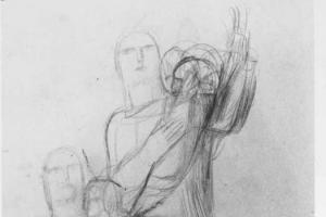 Three sketches for a mother and child (draft (recto: Woman)