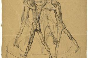 Study for a Fountain with Youths Standing Straddle-Legged and Reaching Hands (verso: Figure Studies) - 1898