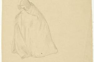Study of a Seated Woman Praying (recto: Sketch for the Baptism of Christ