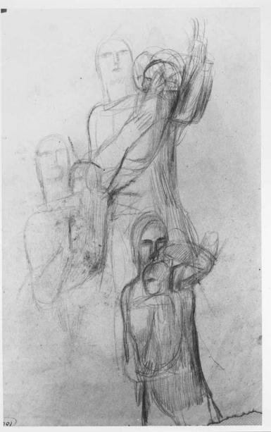 Three sketches for a mother and child (draft (recto: Woman)