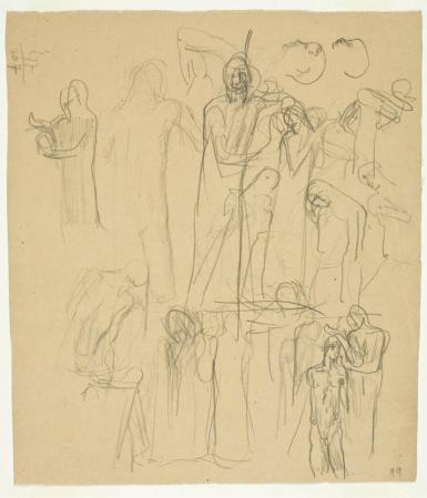 Schetsblad met studies voor Het doopsel van Christus (verso: Studie van een geknielde, biddende vrouw)