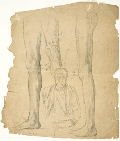Studie van benen en een portret van een man (recto: Profielstudies voor De fontein der geknielden) - 1927 - 1930